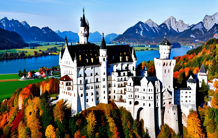 독일의 유명한 고성 여행 - Neuschwanstein Castle**
A breathtaking view of Neuschwanstein Castle in Bavaria, Germany, during au...