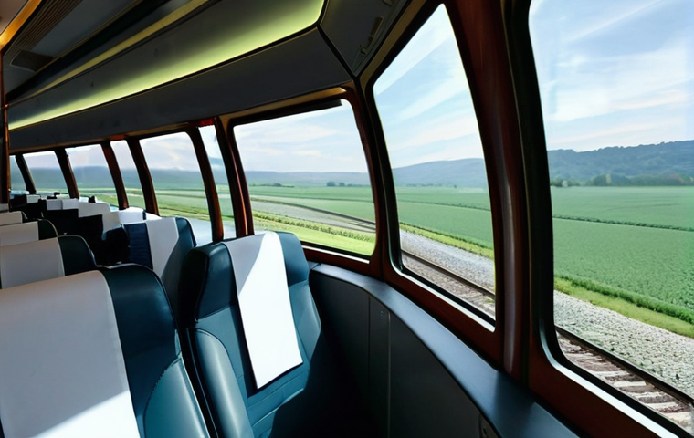 독일의 기차 여행 추천 노선 - **Prompt 1: Serene Train Journey Through the Rhine Valley**
"A wide-angle shot from inside a mod...
