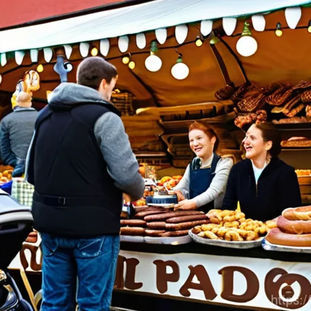 독일과 프랑스 문화 비교 - **A Vibrant German Market Feast:**
"A bustling, cheerful outdoor scene set in a traditional Germ...