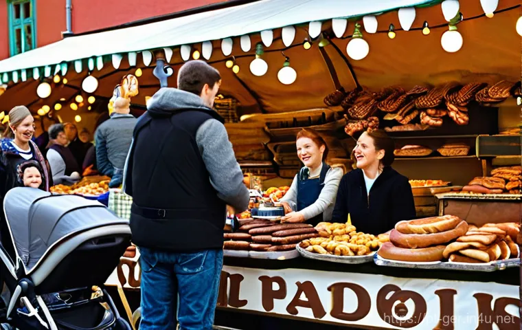 독일과 프랑스 문화 비교 - **A Vibrant German Market Feast:**
"A bustling, cheerful outdoor scene set in a traditional Germ...
