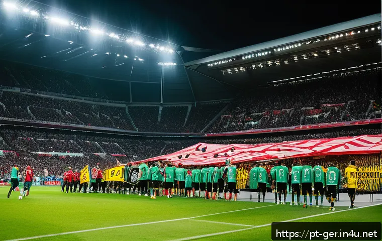 독일의 국민 스포츠 - A vibrant stadium scene during a Bundesliga match in Germany, capturing diverse fans of all ages wea...