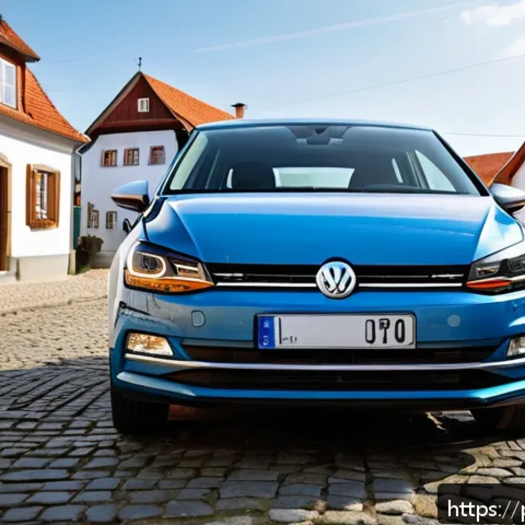 독일에서 자동차 리스 방법 - A detailed image of a compact rental car parked on a charming German cobblestone street in a small t...