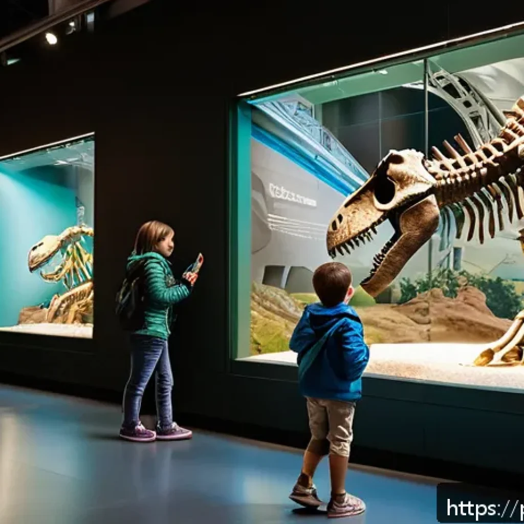 독일에서 가족과 함께 여행하기 - A lively scene at the Natural History Museum in Berlin featuring children aged 4-12 wearing casual, ...