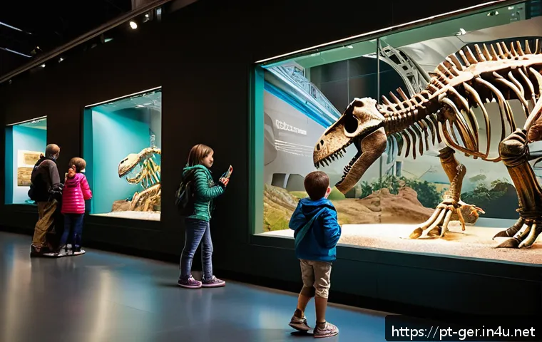 독일에서 가족과 함께 여행하기 - A lively scene at the Natural History Museum in Berlin featuring children aged 4-12 wearing casual, ...